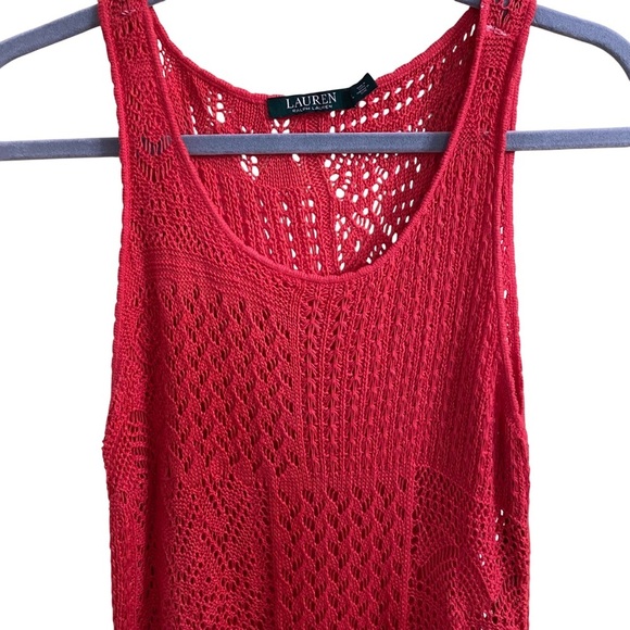 Lauren Ralph Lauren Crochet Coral Midi Length Dress Open Knit Sleeveless Large - Picture 3 of 5
